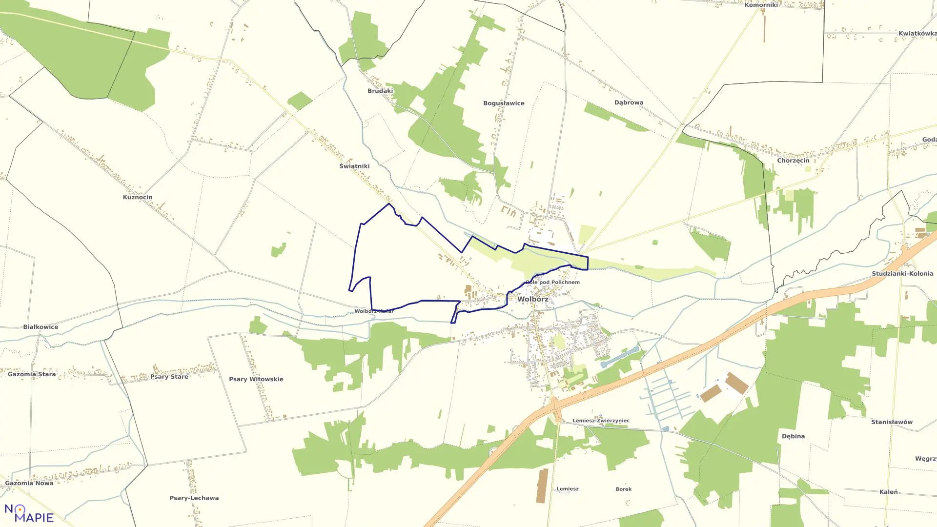Mapa obrębu 1 w gminie Wolbórz