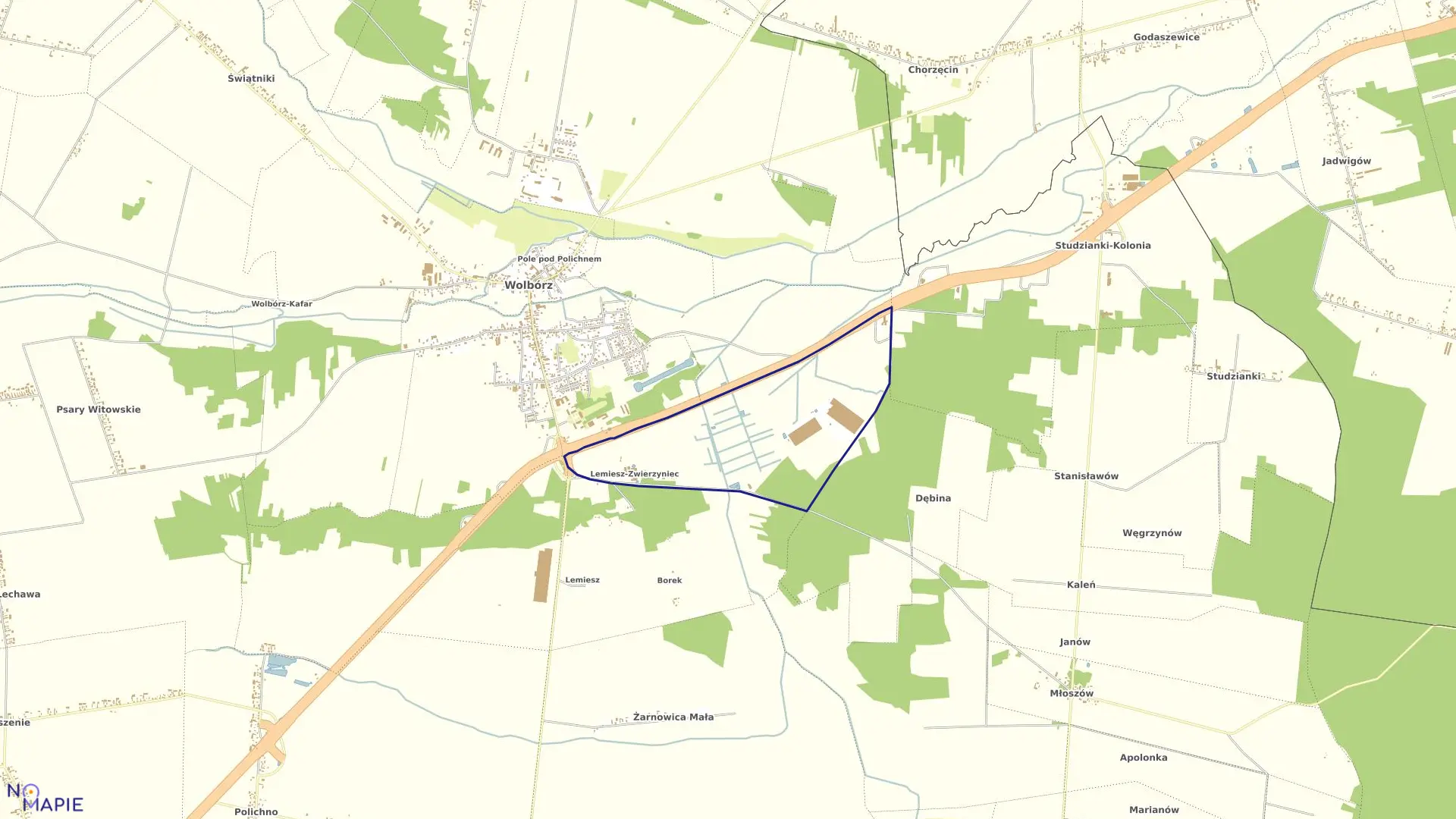 Mapa obrębu 10 w gminie Wolbórz