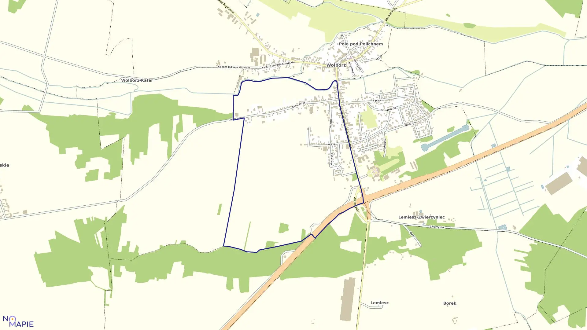 Mapa obrębu 5 w gminie Wolbórz