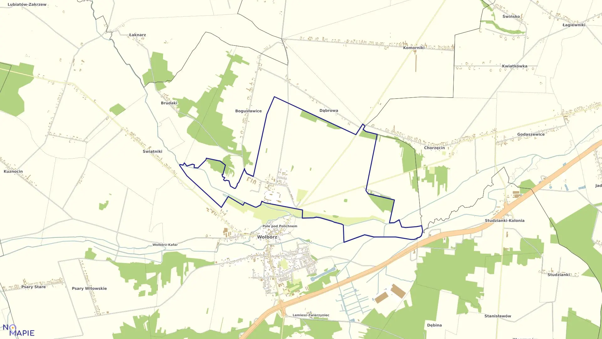 Mapa obrębu PGR BOGUSŁAWICE w gminie Wolbórz