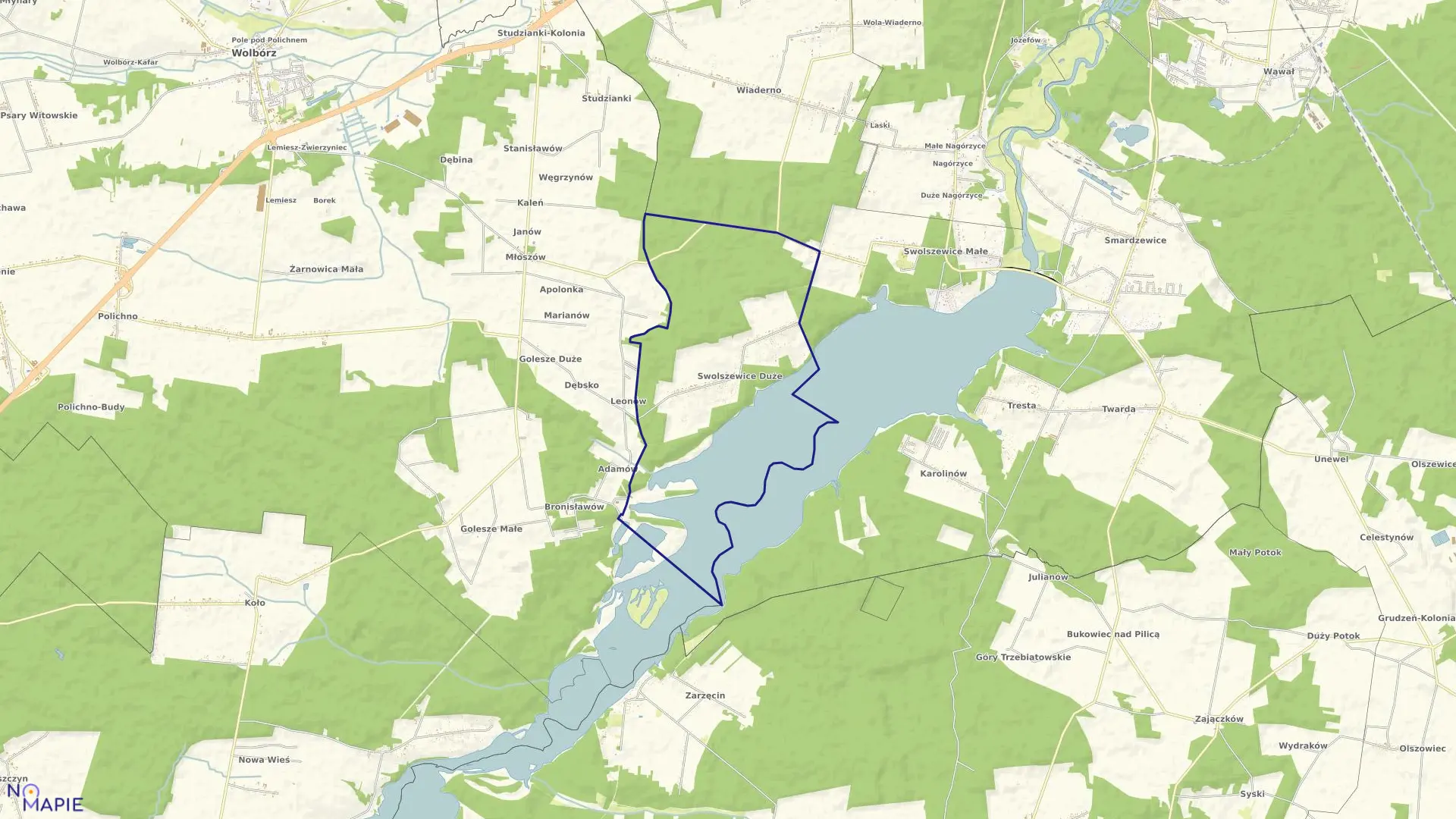 Mapa obrębu SWOLSZEWICE DUŻE w gminie Wolbórz